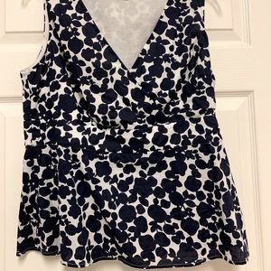 Boden Navy and White Eloise Faux Wrap Cotton Top